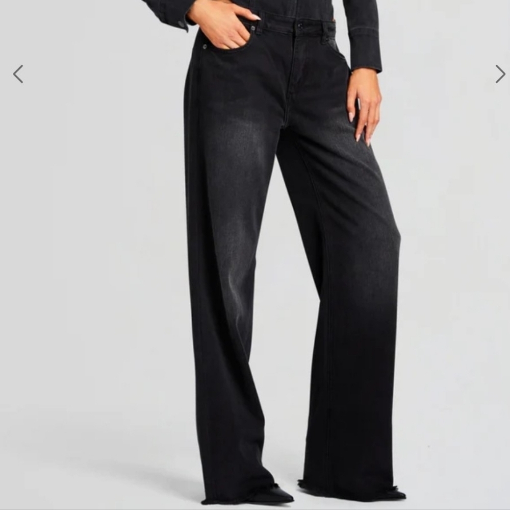 SER.O.YA Margot Mid Rise Slouchy Black Wide-Leg Flare Jeans Women' Sz 30